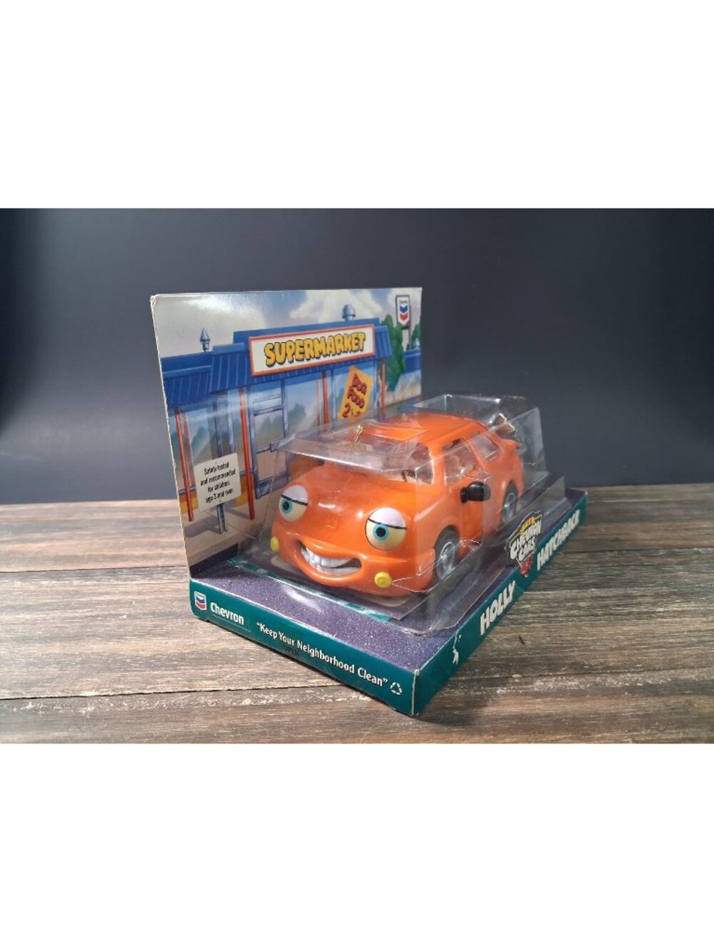 Vtg Chevron Gas Station Orange Car Holly Hatchback Dog at Station Plastic 90's